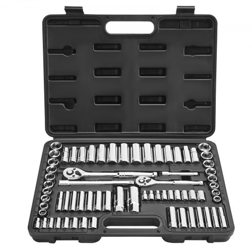 

VEVOR Jeu de Douilles SAE et Métriques Profondes et Standard, Kit d'Outils de Mécanicien 69PCs, avec Clé à Cliquet à Entraînement de 9,5 et 6,4 mm, Accessoires et Étui, en Acier Allié CR-V, Réparation