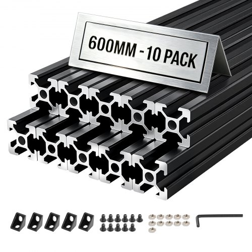 

VEVOR Profilé Aluminium Extrudé 2020 10 PCS Profilé Alu Anodisé 600 mm Rainure en T Standard Européen pour Châssis d'Imprimante 3D, Machine CNC, Mobilier, Établis, Bricolage, Haute Résistance, Noir