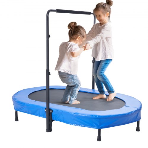 

VEVOR Mini trampoline pliable pour enfant, 1435 x 970 mm, fitness rebounder pour tout-petits avec poignée, cadeau d'anniversaire pour enfants de 3 ans et plus, garçons et filles pour s'amuser, bleu