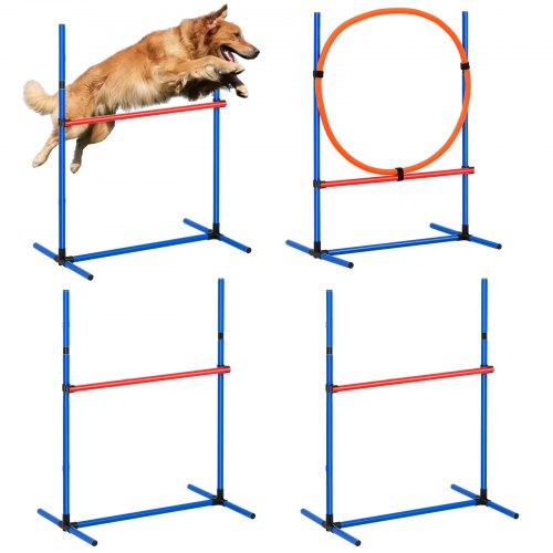 

VEVOR Équipements d'Entraînement Agilité pour Chien, Ensemble 4PCS, Parcours Obstacles pour Chiot, Haies Hautes Réglables, Poteaux, Anneau de Saut, Sac de Rangement, pour Jardin, Intérieur, Extérieur