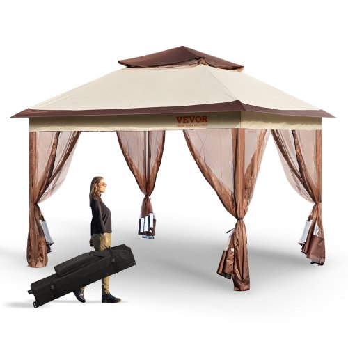 VEVOR Gazebo de Jardin 334x334 cm Tonnelle de Terrasse avec Moustiquaire Pop-up pour 8-10 Personnes