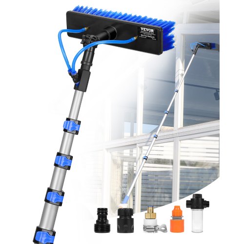 

VEVOR Kit Perche Télescopique Nettoyage Panneaux Solaires Extensible à 7,3 m, avec Tête de Brosse PP Rotative 180°, Tuyau 20 m, Outil de Nettoyage Alimentée en Eau, pour Vitres Domestique, Extérieur