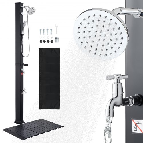 

VEVOR Douche Solaire 40 L Douche Extérieur Solaire Autoportante pour Jardin Piscine Plage, Hauteur Pommeau 2 m, avec Robinet Lavage des Pieds, Kit Plancher, Douchette, Réglage Eau Chaude Froide, Noir