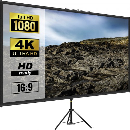 VEVOR Écran de Projection avec Trépied 70 Pouces 4K HD 16:9 Toile de Projection sur Trépied Hauteur Réglable Écran pour Projecteur 160 x 95 cm Infroissable Vidéoprojecteur Cinéma Domicile Extérieur