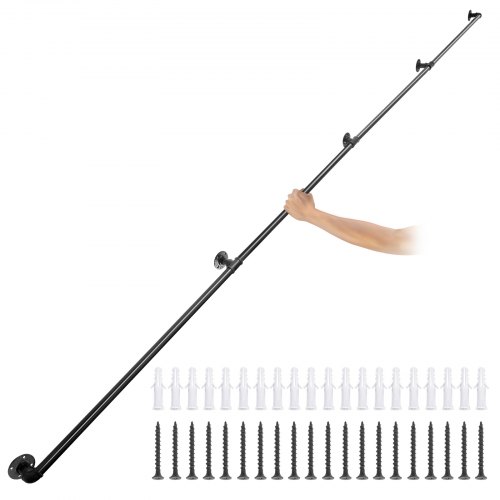 VEVOR Rampe Escalier Murale Main Courante en Acier Carbone Garde-Corps Métal Tube Rambarde Muraux pour Enfants Personnes Âgées Intérieur Extérieur (13ft/3.96m, 0.32CM/200KG)