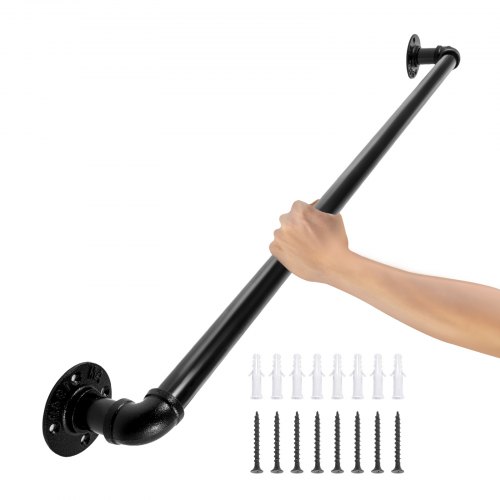 VEVOR Rampe Escalier Murale Main Courante en Acier Carbone Garde-Corps Métal Tube Rambarde Muraux pour Enfants Personnes Âgées Intérieur Extérieur (3ft/0.9m, 0.32CM/200KG)