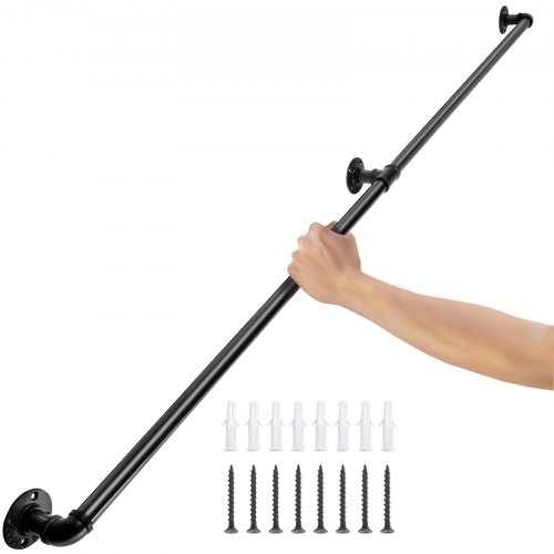 VEVOR Rampe Escalier Murale Main Courante en Acier Carbone Garde-Corps Métal Tube Rambarde Muraux pour Enfants Personnes Âgées Intérieur Extérieur (4ft/1.2m, 0.32CM/200KG)