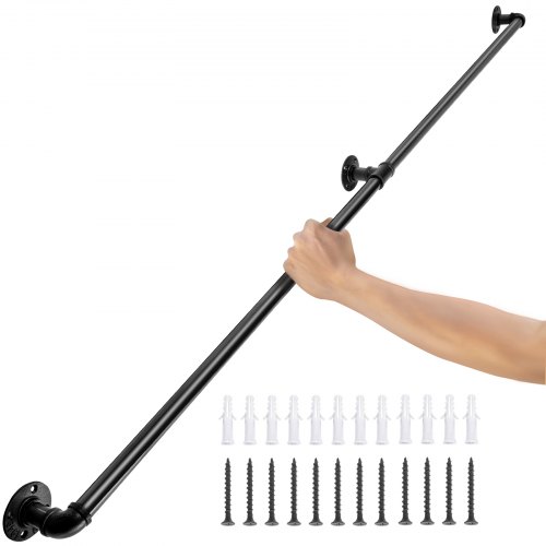 VEVOR Rampe Escalier Murale Main Courante en Acier Carbone Garde-Corps Métal Tube Rambarde Muraux pour Enfants Personnes Âgées Intérieur Extérieur (6ft/1.8m, 0.32CM/200KG)