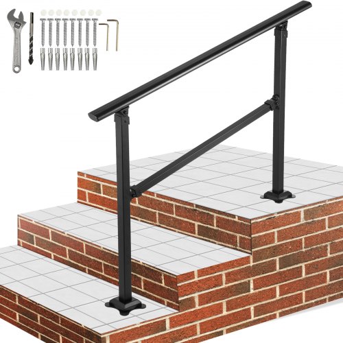 VEVOR Main Courante Escalier en Fer Forgé Rampe Escalier 1-3 Marches Garde-Corps Extérieur 83,5x137,5 cm Rambarde Réglable 0-50° avec Kit Installation pour Marches en Béton 61,2 cm de Balcons Jardin