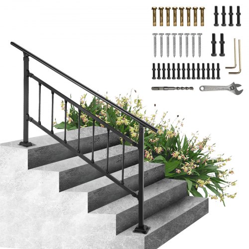 

VEVOR Main Courante Escalier Fer Forgé Rampe Escalier 1-4 Marches Garde-Corps Extérieur 83,5x172,5 cm Rambarde Réglable 0-50° avec Barres Kit Installation pour Marches Béton 67,8 cm de Balcons Jardin