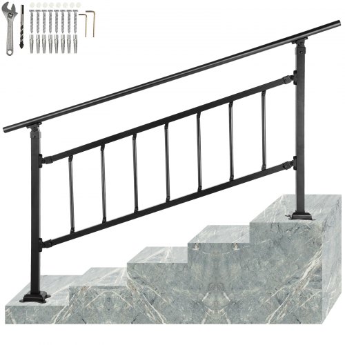 VEVOR Main Courante Escalier Fer Forgé Rampe Escalier 1-4 Marches Garde-Corps Extérieur 83,5x172,5 cm Rambarde Réglable 0-50° avec Barres Kit Installation pour Marches Béton 67,8 cm de Balcons Jardin