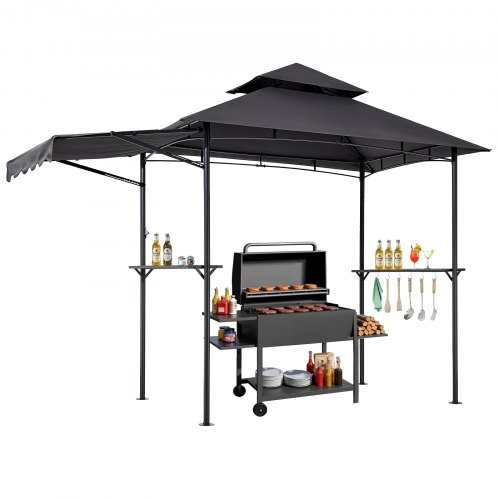 

VEVOR Gazebo de Barbecue, 243x150 cm, Tonnelle de BBQ Extérieur avec Auvent, Toit à 2 Niveaux, Abri de Barbecue Patio Acier Thermolaqué, pour Grillades, Fêtes, Pique-niques, Jardin, Terrasse, Patio