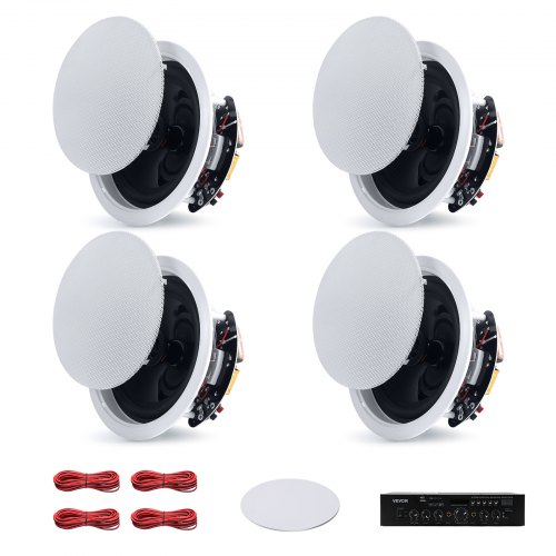 

VEVOR Enceinte Encastrable Plafond Bluetooth 165,1 mm Enceintes de Plafond 4 PCS pour Intérieur Humide, Home Cinéma, Salon, Porche Couvert, avec Amplificateur, 2 Voies à Montage Affleurant Filaire