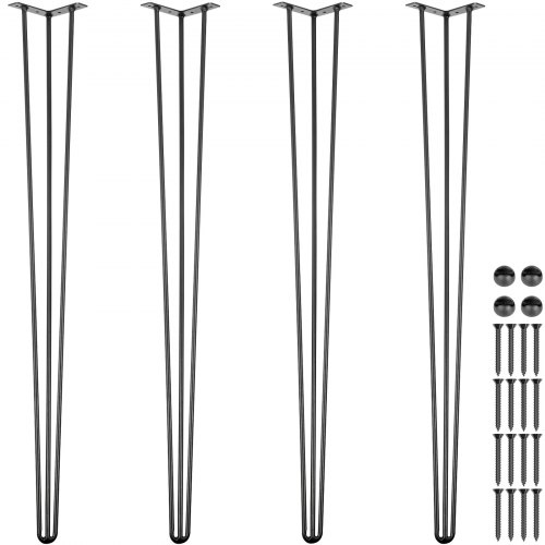 VEVOR Pieds de Table en Épingle à Cheveux, Ensemble de Pieds de Table en Épingle 4pcs Pieds en Épingle À Cheveux en Acier avec 3 Tiges Robustes Pieds de Meubles Noir Créer Table (40 Pouce / 101.6 cm)