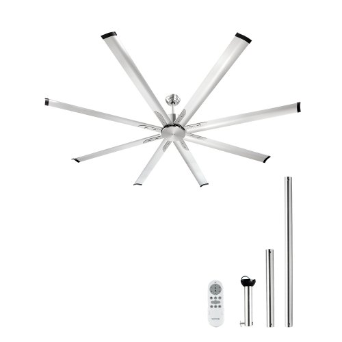 

VEVOR Ventilateur de Plafond sans Lumière 214 cm Télécommande 6 Vitesses 8 Pales Aluminium, Moteur CC Réversible, Ventilateur Moderne pour Chambre à Coucher, Salon, Intérieur, Extérieur, Nickel Brossé
