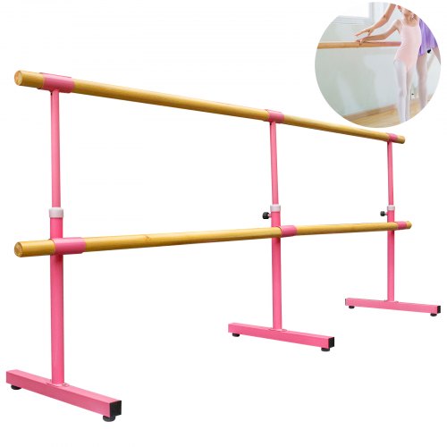 Barre de Danse Classique, Barre de Ballet Deux Barres, Autoportante 3 m Rose