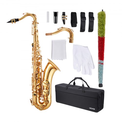 

VEVOR Saxophone Ténor Si Bémol Kit Saxophone Débutants Laiton Résistant avec Étui de Transport, Bec, Sangles, Chiffon de Nettoyage, Gants, Sangle de cou, 23 Touches, pour Débutants, Étudiants, Doré