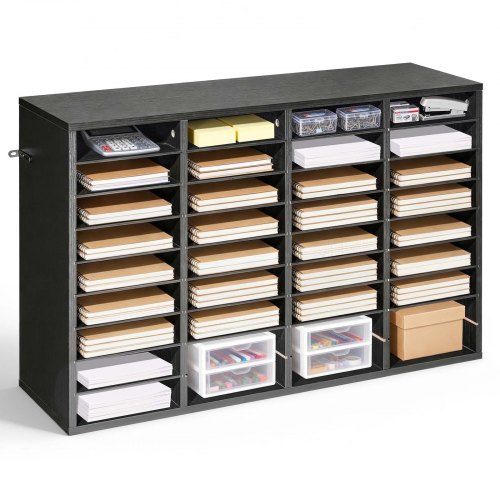 

VEVOR Organisateur de Bureau en Bois, Trieur à 36 Cases avec Étagères Amovibles, pour Fichiers Documents Magazines École Maison, Casier à Courrier avec Panneaux de Particules, Classeur de Table Noir