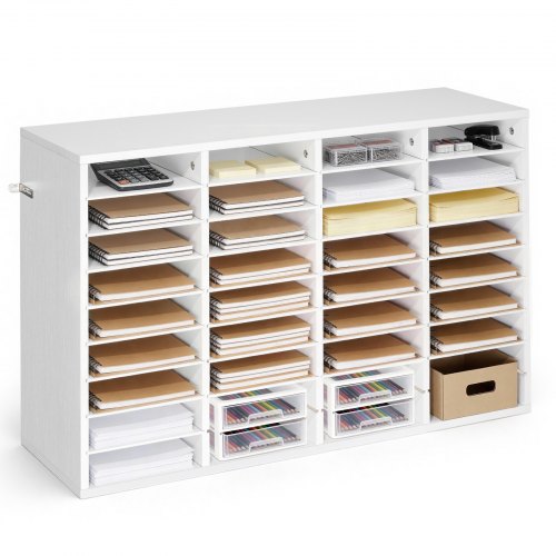 

VEVOR Organisateur de Bureau en Bois, Trieur à 36 Cases avec Étagères Amovibles, pour Fichiers Documents Magazines École Maison, Casier à Courrier avec Panneaux de Particules, Classeur de Table Blanc
