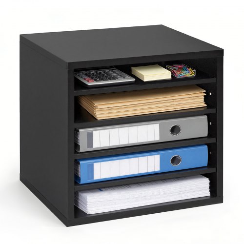 

VEVOR Organisateur de Bureau en Bois, Trieur à 5 Cases avec Étagères Amovibles, pour Dossiers Documents Papiers Magazines École Maison, Casier à Courrier avec Panneaux MDF, Classeur de Table Noir