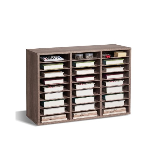 

VEVOR Organiseur de littérature, 27 compartiments, boîte aux lettres de bureau en bois, panneau de particules, avec étagères amovibles, trieur de fichiers pour dossiers, document, papiers, noir-gris