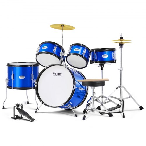 

VEVOR Kit de batterie pour enfants, 406 mm, batterie complète pour débutants, 5PCS, avec toms basses, caisse claire, siège, cymbales charleston, 2 paires de baguettes, instruments de musique, bleu