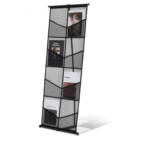 

VEVOR Présentoir à Brochures sur Pied, Porte Brochure en Filet, 4 Nieaux et 8 Compartiments A4, pour Magazines, Catalogues, Revues, Journaux, Pliable et Portable avec Sac de Transport, pour Salons