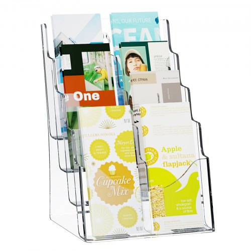 

VEVOR Présentoir de Table en Acrylique Transparent, Porte-Brochures à 4 Niveaux, Porte-affiche de Comptoir et Montage Mural, pour Prospectus, Revues, Magasines, Exposition, Restaurant, Bureau