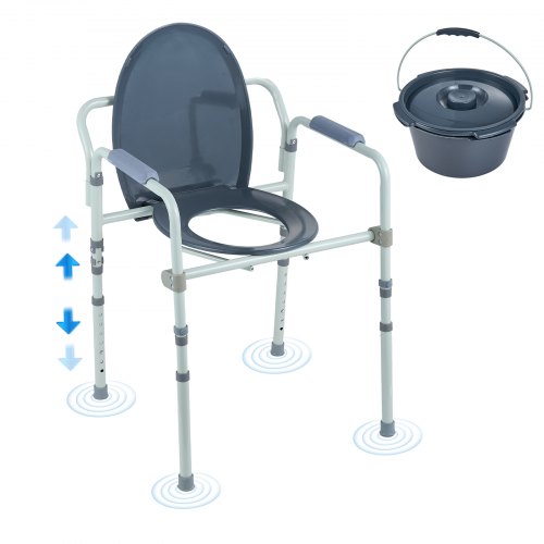

VEVOR Chaise Percée, Chaise de Nuit avec Siège Plus Large, Hauteur Réglable sur 7 Niveaux, Seau Amovible 5,8 L, Facile à Assembler, Capacité 158,5 kg, Siège de Toilette Surélevé pour Personnes Âgées
