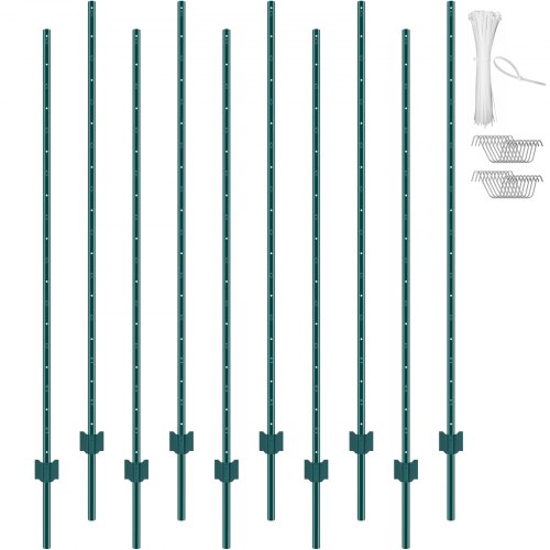 

VEVOR Poteau de Clôture en Métal 182,88 cm, Lot de 10, Piquets de Clôture en Acier au Carbone Robuste, Poteaux Métalliques pour Jardin, Pelouse, Fermes, Clôtures Extérieures, Potagers, Routes, Vert