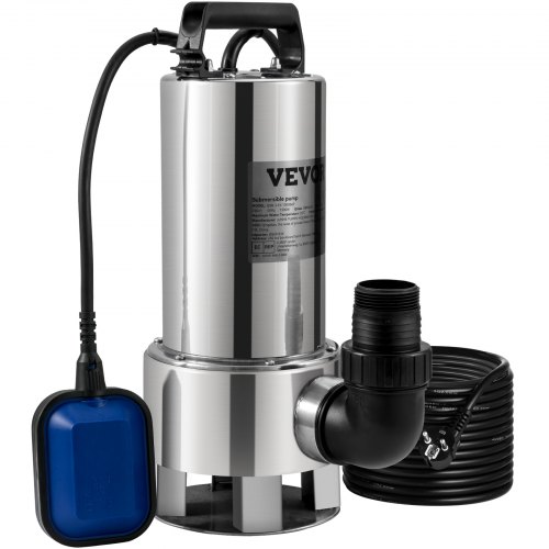 

VEVOR Pompe de Relevage Eaux Chargées 1300 W Pompe d’Évacuation pour Eaux Chargées, 333,3 L/min Pompe Immergée Vide Piscine Cave Fosse Septique avec Adaptateur de Décharge pour Pomper Eaux Sales Usées