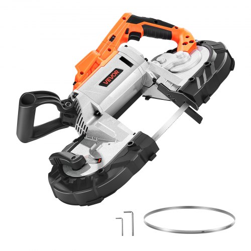 

VEVOR Scie à Ruban Portative 20 V, Profondeur de Coupe 12,7 cm, Moteur sans Balais, sans Fil, Compacte, avec Crochet de Suspension, Vitesse Variable de 0-120 m/min, pour Couper Métal Bois (Outil Seul)