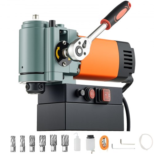 

VEVOR Perceuse Magnétique à Profil Bas 1300 W, Perceuse à Colonne Portable, Force 10000 N, Vitesse 650 tr/min, Diamètre d'Alésage de 35 mm, avec Tige Weldon, pour Surfaces Métalliques, Rénovation