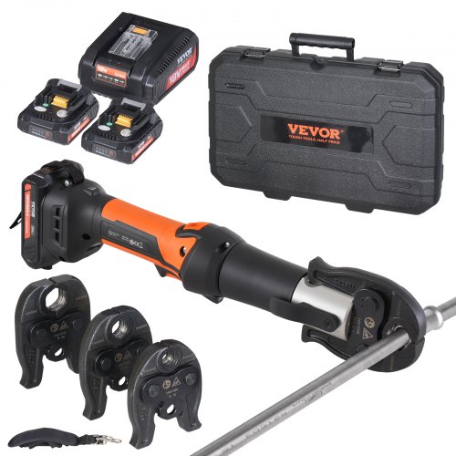 

VEVOR Kit d'outils de sertissage de tuyaux électriques alimentés avec 2 batteries 18 V 2,0 Ah, pince à sertir professionnelle, avec mâchoires M15, M22, M28, chargeur rapide et étui de transport, 360°