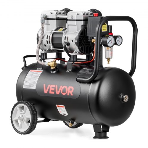 

VEVOR Compresseur à Air 24 L Réservoir Compresseur d'Air sans Huile 1,1 kW pour Réparation Automobile, Gonflage Pneus, Peinture Pistolet, Clouage Bois, 68 L/min à 6,2 bar, Max. 8 bar, Portatif Mobile