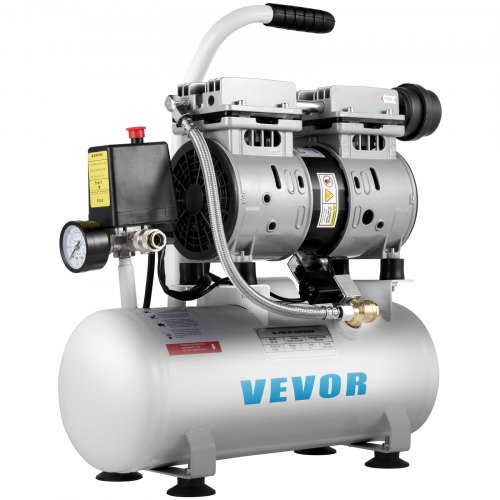 VEVOR Compresseur dAir Sans Huile 9L, Compresseur d'Air Horizontal Ultra Silencieux, Compact et Léger, convient à la réparation à domicile/le gonflage des pneus/le nettoyage du chauffage au sol