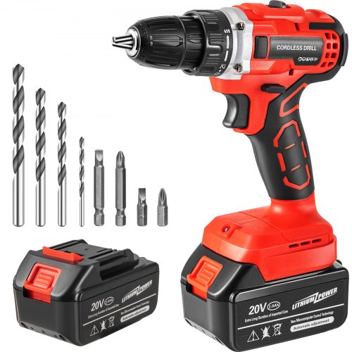 VEVOR Perceuse Visseuse sans Fil 20 V 5 Ah Perceuse Visseuse à Percussion sans Balais Perceuse Électrique 2 Vitesses Réglage de Couple 21 Mandrin Auto-Serrant LED Batteries Perçage Vissage Bricolage