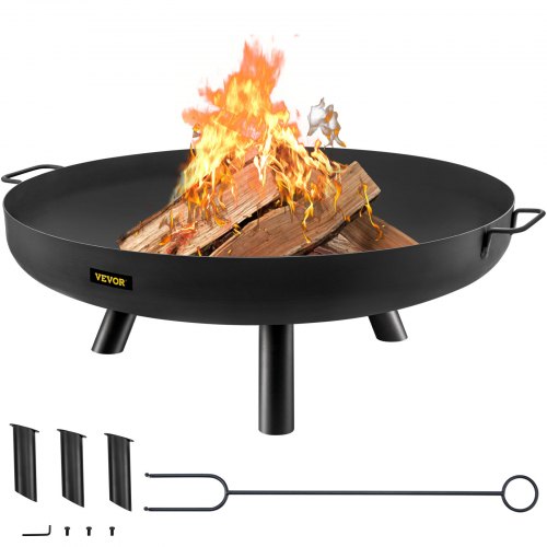 VEVOR Braséro Extérieur de Jardin Diamètre de 70,5 cm Bol de Feu Extérieur Acier au Carbone Peint en Noir Braséro Barbecue Bâton de Bois de Chauffage Fourni pour Profiter de Rassemblements Chaleureux