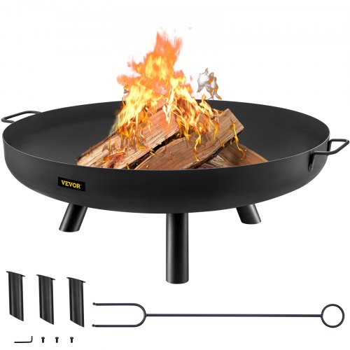 VEVOR Braséro Extérieur de Jardin Diamètre de 77 cm Bol de Feu Extérieur Acier au Carbone Peint en Noir Braséro Barbecue Bâton de Bois de Chauffage Fourni pour Profiter de Rassemblements Chaleureux