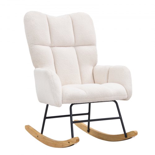 

VEVOR Fauteuil à Bascule avec Siège Doux et Dossier Haut, Chaise d’Allaitement Capacité de Charge 113,4 kg, Chaise à Bascule Rembourrée en Velours Teddy, pour Chambre à Coucher, Salon, Blanc Ivoire
