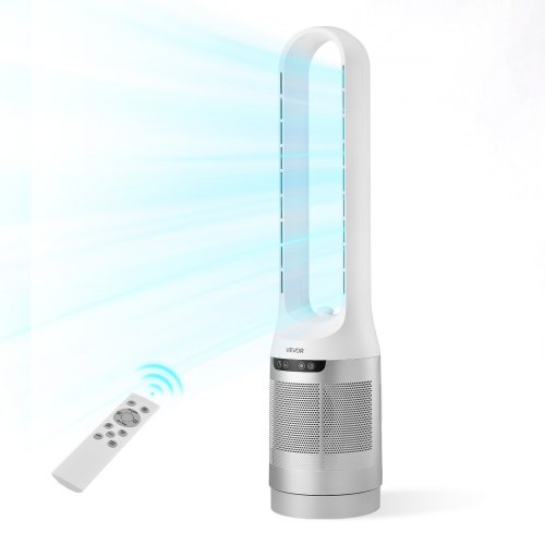 

VEVOR Ventilateur Colonne sans Pales, Ventilateur Tour Silencieux Oscillant à 65° pour Chambre, Salon, Bureau, avec Télécommande, 12 Vitesses, 4 Modes, Minuterie 8 h, Vitesse d'Air 4,5 m/s, Blanc