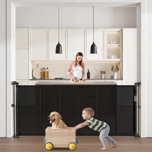 

VEVOR Barrière de sécurité extensible jusqu’à 180 cm, hauteur 87 cm, barrière rétractable pour chiens, matériau en maille, installation facile pour escaliers, portes, couloirs et salles de jeux, noir