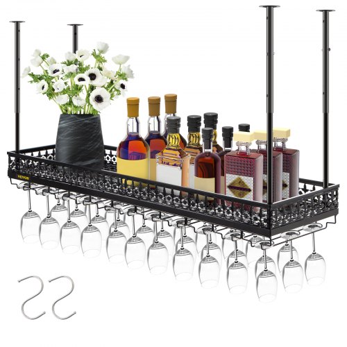 VEVOR Casier à Vin Suspendu au Plafond 119 x 33 x 106 cm Porte-Bouteilles de Plafond Capacité de 15 kg Étagère à Vin en Verre Hauteur de 48 à 91 cm Maison Commercial pour Stocker Vins et Bouteilles