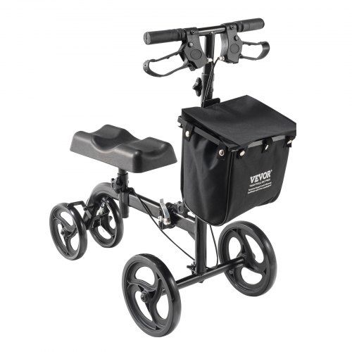 

VEVOR Trottinette pliante pour genoux, 136 kg, déambulateur orientable acier au carbone, guidon et genouillère hauteur réglable, roues solides tout terrain, doubles freins, trottinette de récupération