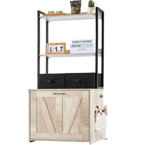 

VEVOR Meuble Cache Bac à Litière pour Chat, 60x50x127 cm, Maison de Toilette pour Chat avec 2 Étagères, 2 Paniers, Armoire en Bois pour Cacher la Plupart des Bacs à Litière pour Chats, Couleur Naturel