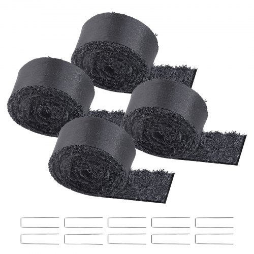 

VEVOR Rouleau de Paillis en Caoutchouc, 3x0,11 m, Tapis de Paillis Aménagement Paysager Lot de 4 Aspect Naturel Anti Mauvaises Herbes Facile à Couper, pour Allée Jardin, Plantes, Légumes, Fleurs, Noir