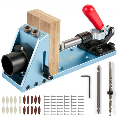 VEVOR Système de Trou de Poche Kit de Gabarit de Trou de Poche Perçage Oblique, M4 Kit de Perçage d'Angle Réglable Échelle Intégrée avec Luminaire Amovible 2 Trous de Dégagement pour Travail du Bois