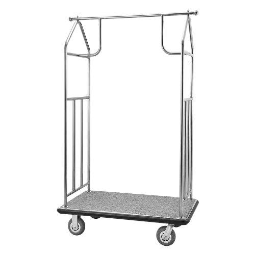 

VEVOR Chariot à Bagages Hôtel, 362 kg, Chariot à Plate-forme de Concierge, Finition Inox Brossé, avec Moquette Grise, Roues Caoutchouc 15,24 cm, Porte-bagages pour Hôtels, Condos, Complexes Hôteliers