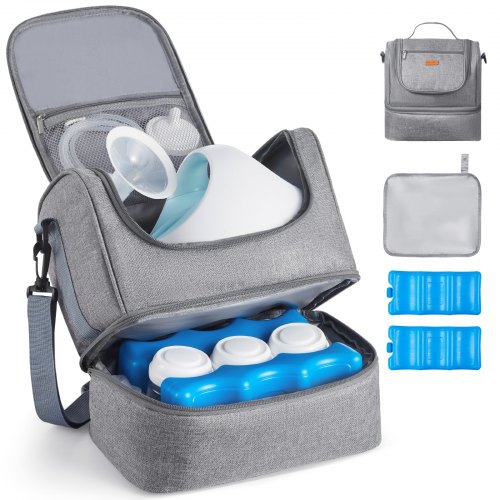 

VEVOR Sac pour Tire-lait S1/S2 Sac Isotherme Conservation Lait Maternel Portable avec Pain de Glace, Bandoulière, Tapis Imperméable, Étui Transport pour Stockage Biberons Lait, Travail, Voyages, Gris