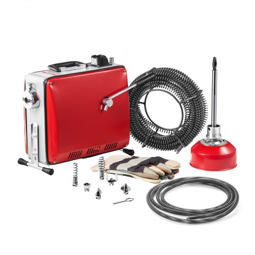 

VEVOR Furet Déboucheur Canalisations Électrique, 390 W, 1400 tr/min, avec Câble à Ressort Acier 12 m x 16 mm, 4,5 m x 16 mm, 8 m x 9,5 mm, 6 Coupeurs, pour Débouchage Tuyaux de 50-110 mm de Diamètre